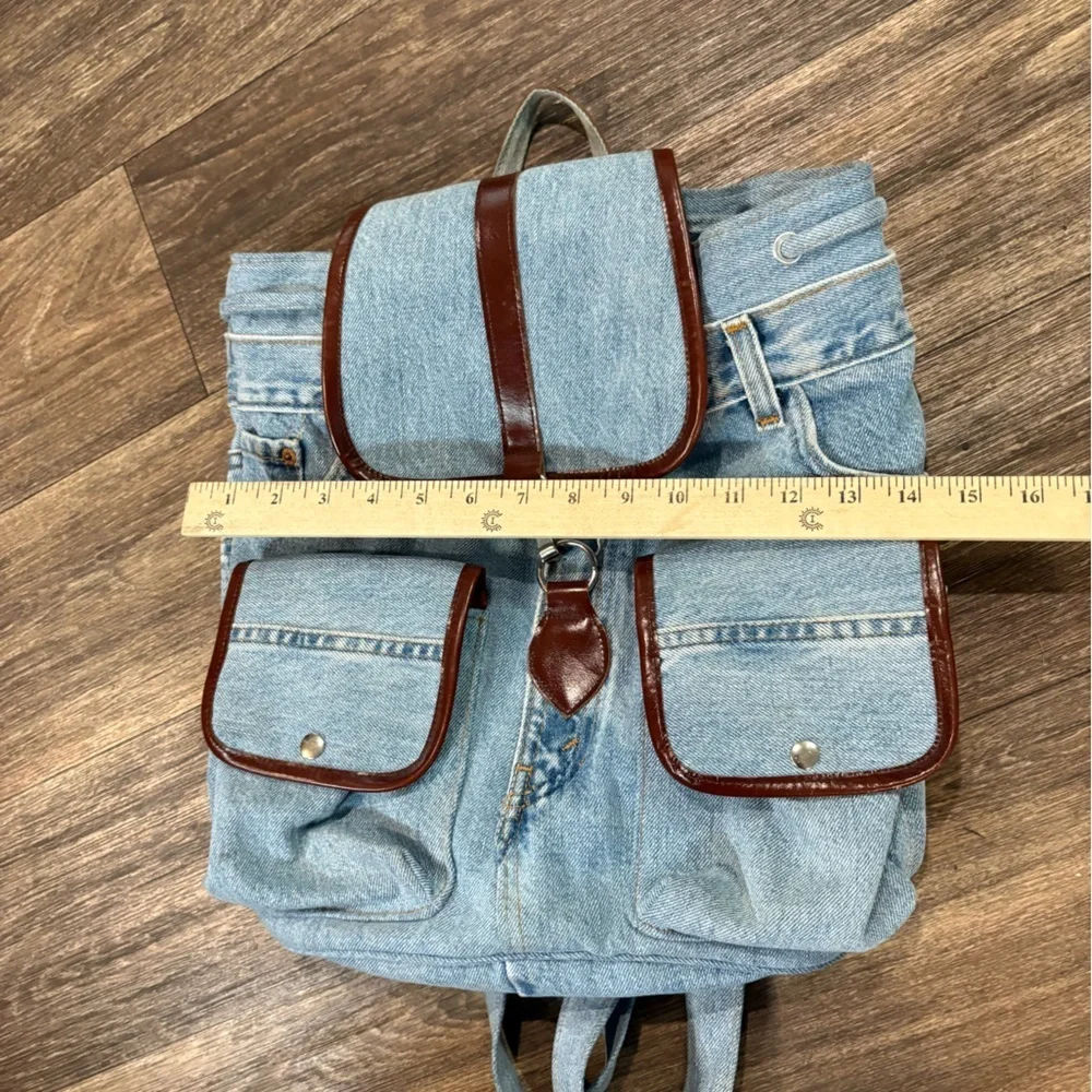 Vintage Levi’s Denim Rucksack Custom Made Backpack Bag Light Wash Handmade Y2K